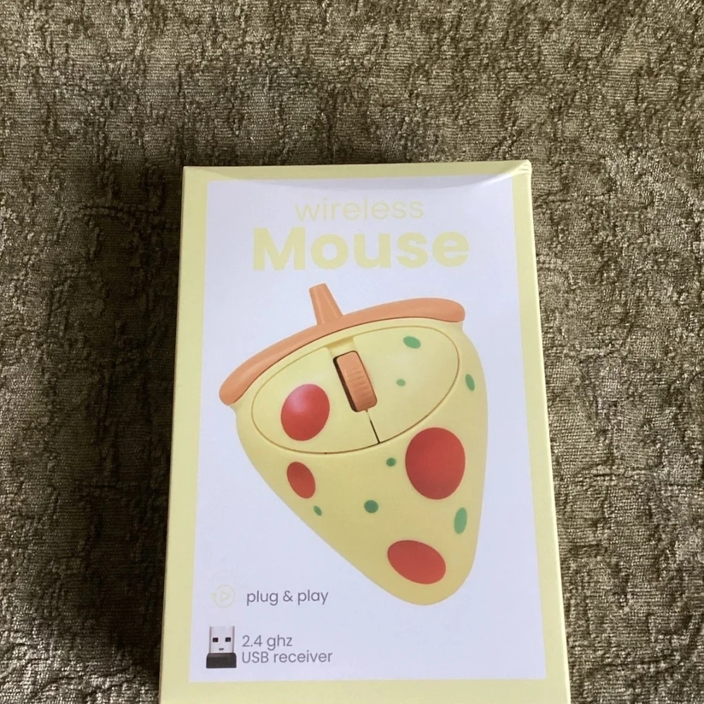 Pizza Slice Wireless Mouse in Yellow with Red & Teal Dots